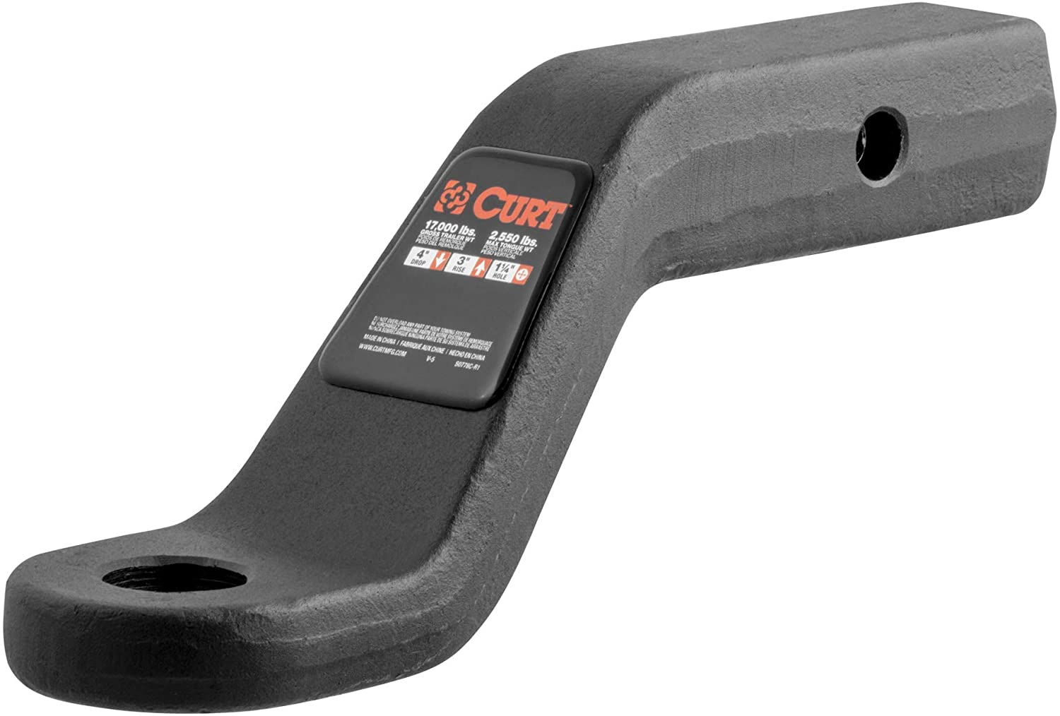 CURT 45341 Forged Trailer Hitch Ball Mount, Fits 2-Inch Receiver, 17,000 lbs, 1-1/4-Inch Hole, 4-Inch Drop, 3-Inch Rise