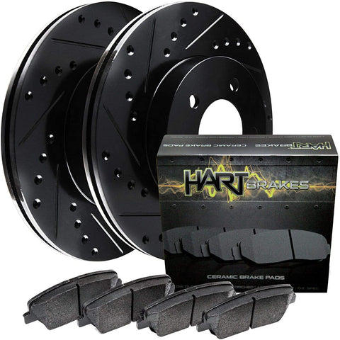 Hart Brakes Black Front Drill Slot Rotors Kit + Ceramic Brake pads BHCF.76045.02