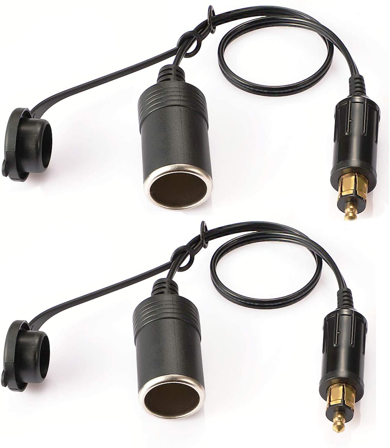 iMESTOU European Male Din Plug-US Female Cigarette Lighter Socket Adapter 12V-24V with Waterproof Cover