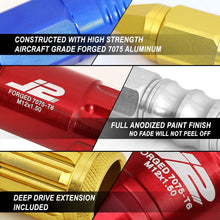 J2 Engineering 7075 Replacement forged Aluminum M12X1.5 20Pcs 50mm Long Open End Lug Nut Set w/Turner (Red)