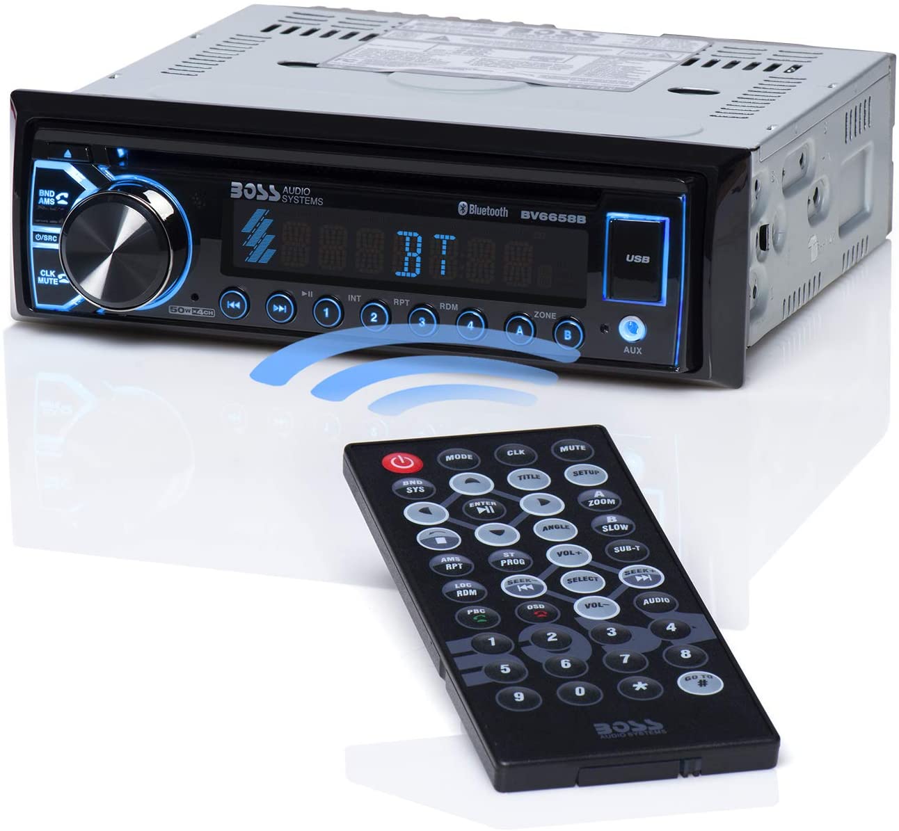 BOSS Audio BV6658B Car Stereo DVD Player – Single Din, Bluetooth Audio and Hands-Free Calling, Built-in Microphone, CD/DVD/MP3/USB/AUX Input, AM/FM Radio Receiver, LCD Display, Wireless Remote Control