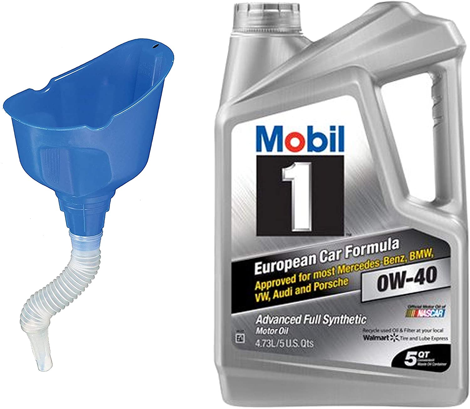 Hopkins E-Flex Flexible Funnel Bundle with Mobil 1 Advanced Full Synthetic Motor Oil 0W-40, 5-Quart