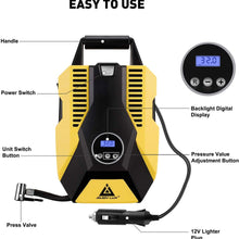 Portable Air Compressor Pump,12V DC Digital Tire Inflator, 150 PSI Auto Shut-off, w/ emergency LED flasher & Extra Long Cable for Tires, Bicycle, Air Boat/Mattress,Balls and Other Inflatables
