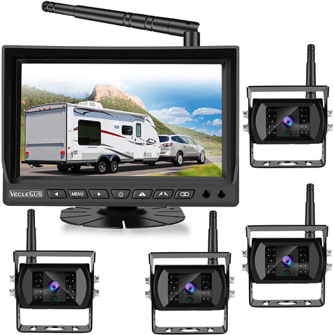 Wireless Backup Camera for Truck RV Bus, VECLESUS VMW7-4C 1080P Digital Wireless Backup Camera System, 4 Wireless Cameras for Side, Front and Rear View, Maximum Transmission Distance Over 100FT(30M)
