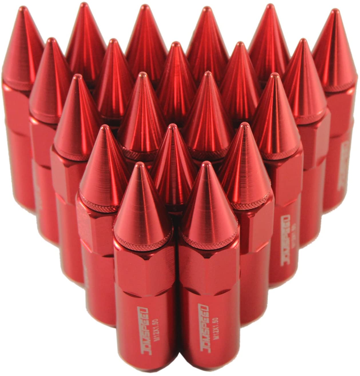 JDMSPEED New Red 20PCS M12X1.5 Cap Spiked Extended Tuner 60mm Aluminum Wheels Rims Lug Nuts