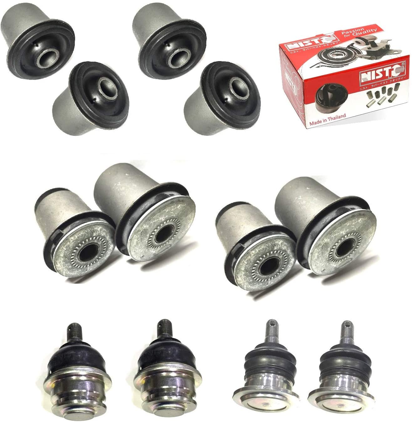 NISTO 8 Front Upper Lower Control Arm Bushing + 4 Ball Joint Compatible With Suitable For 2005-2014 Toyota Tacoma Hilux 4WD /2WD With Prerunner