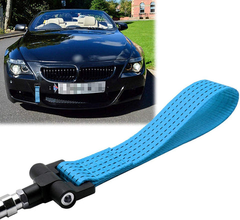 Xotic Tech Black JDM Sporty Tow Hook Adapter with Towing Strap for BMW 1 3 5 6 Series X5 X6, Fit Mini Cooper
