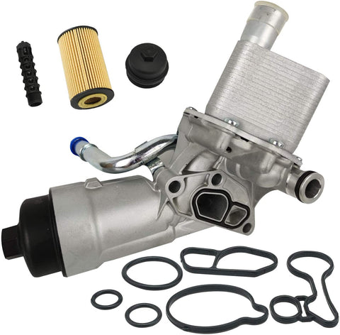 Engine Oil Cooler Filter Housing Assembly Adapter Kit with Gaskets Cap Filter Insert Compatible with 2011-2018 1.4L Turbo Chevrolet Cruze Sonic Trax Buick Encore OE#55566784 650039 88179-91400