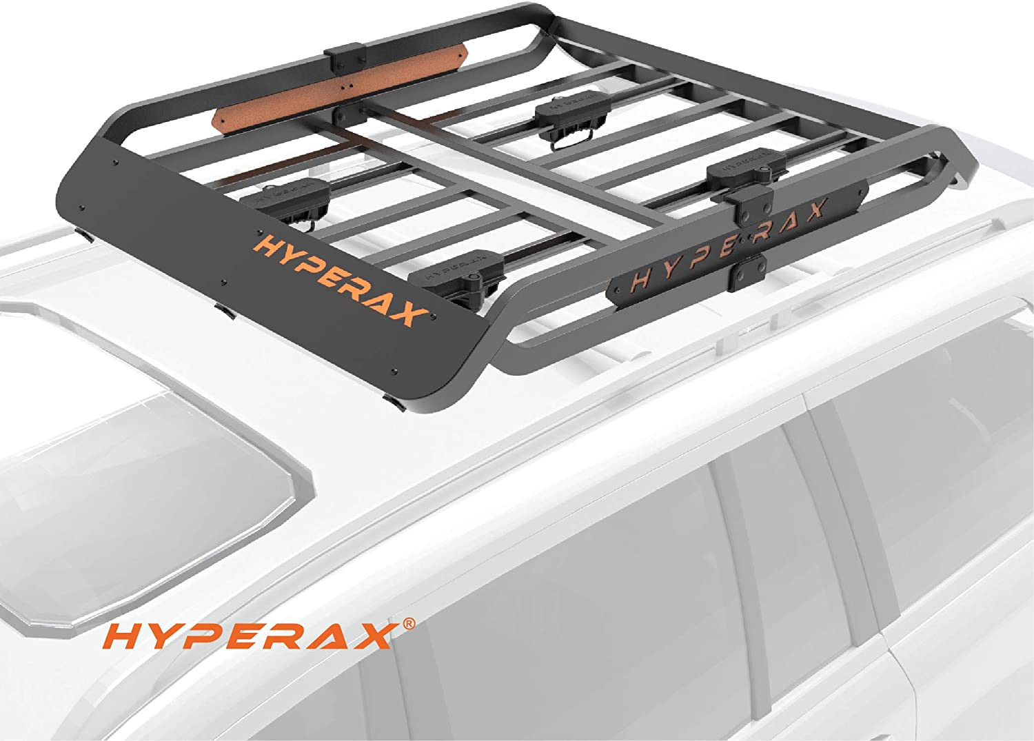 HYPERAX Steel Cargo Roof Rack Kayak Carrier - 50 x 37.5 x 6.5” | 200lb Max Load | Cargo Net, Wind Fairing, and Lock for Roof Bar Included - Heavy Duty Rooftop Cargo Basket (Medium) (Medium)