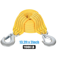 Premium Crane Towing Strap, Heavy Duty Tow Strap with Safety Hooks, 13.2 feet x 2inch Tow Rope Yellow Shackle for Vehicle Recovery, Hauling, Stump Removal & Much More