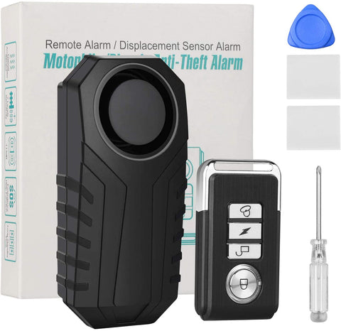 113dB Bike Alarm with Remote, Wireless Anti-Theft Vibration Motorcycle Bicycle Alarm Security Vibration Motion Sensor Alarm Waterproof Security Alarm System Adjustable Volume Super Loud, for Vehicle