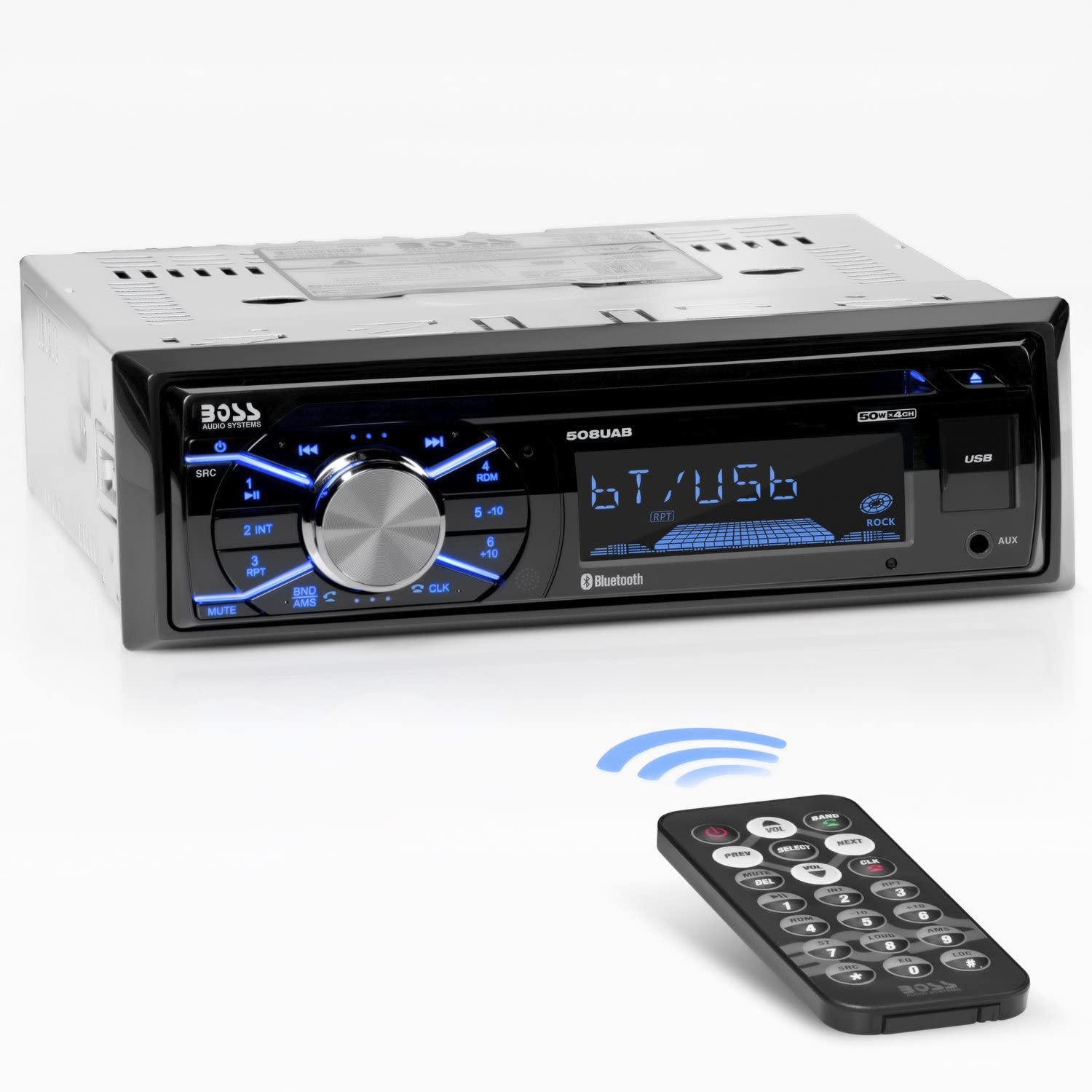 Boss Audio Systems 508UAB Multimedia Car Stereo - Single Din, Bluetooth Audio/Hands-Free Calling, Built-in Microphone, CD/MP3/USB/AUX Input, AM/FM Radio Receiver, Wireless Remote Control