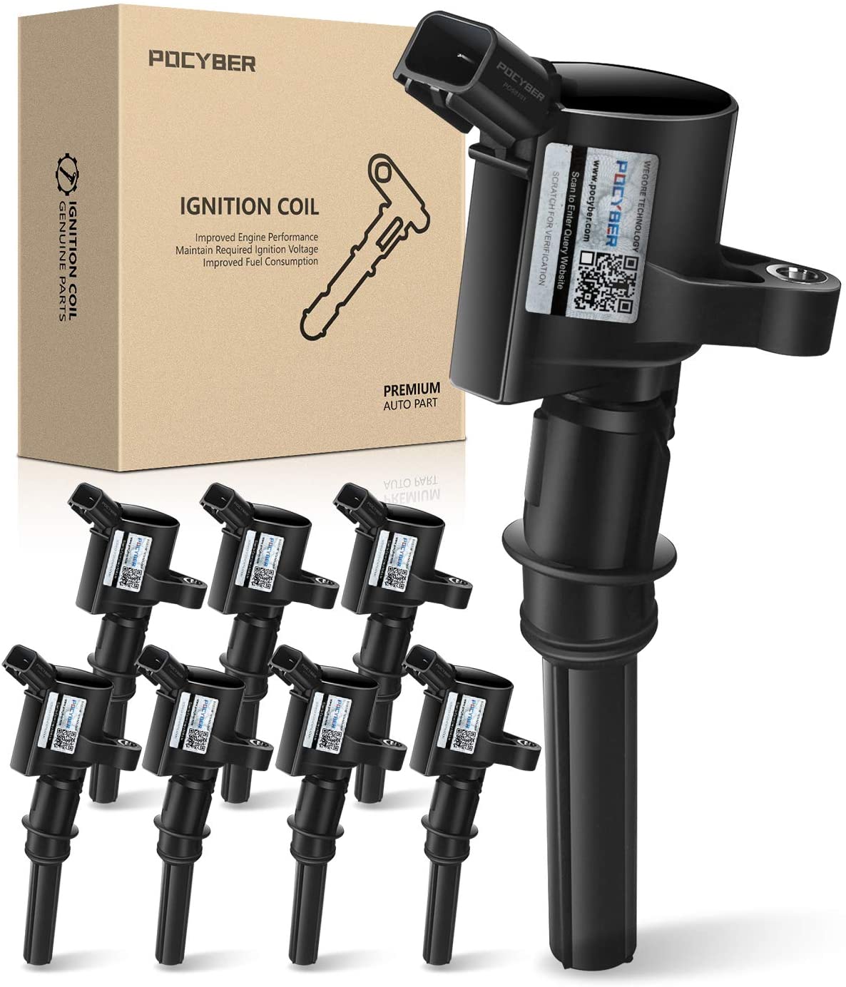 POCYBER Ignition Coils Pack Set of 8 for Ford Lincoln Mercury 4.6L 5.4L V8, Replaces OE# DG508 C1454 C1417 FD503 F7TU-12A366AB 1L2U12029AA I2LU-12A388-AA C1417 DG473 DG481 DG491