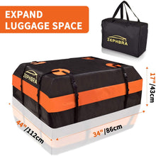 ZEPHBRA Car Roof Bag Cargo Carrier, 15 Cubic Feet Waterproof Rooftop Cargo Carrier with Anti-Slip Mat + 8 Reinforced Straps + 4 Door Hooks Suitable for All Vehicle with/Without Rack (Orange, 15 CU.FT)