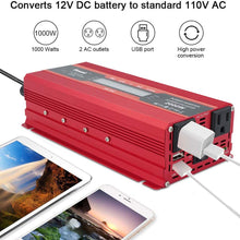 IpowerBingo Power Inverter 1000W/2000W Dual AC Outlets and Dual USB Charging Ports DC 12V to 110V AC Car Converter with Digital Display