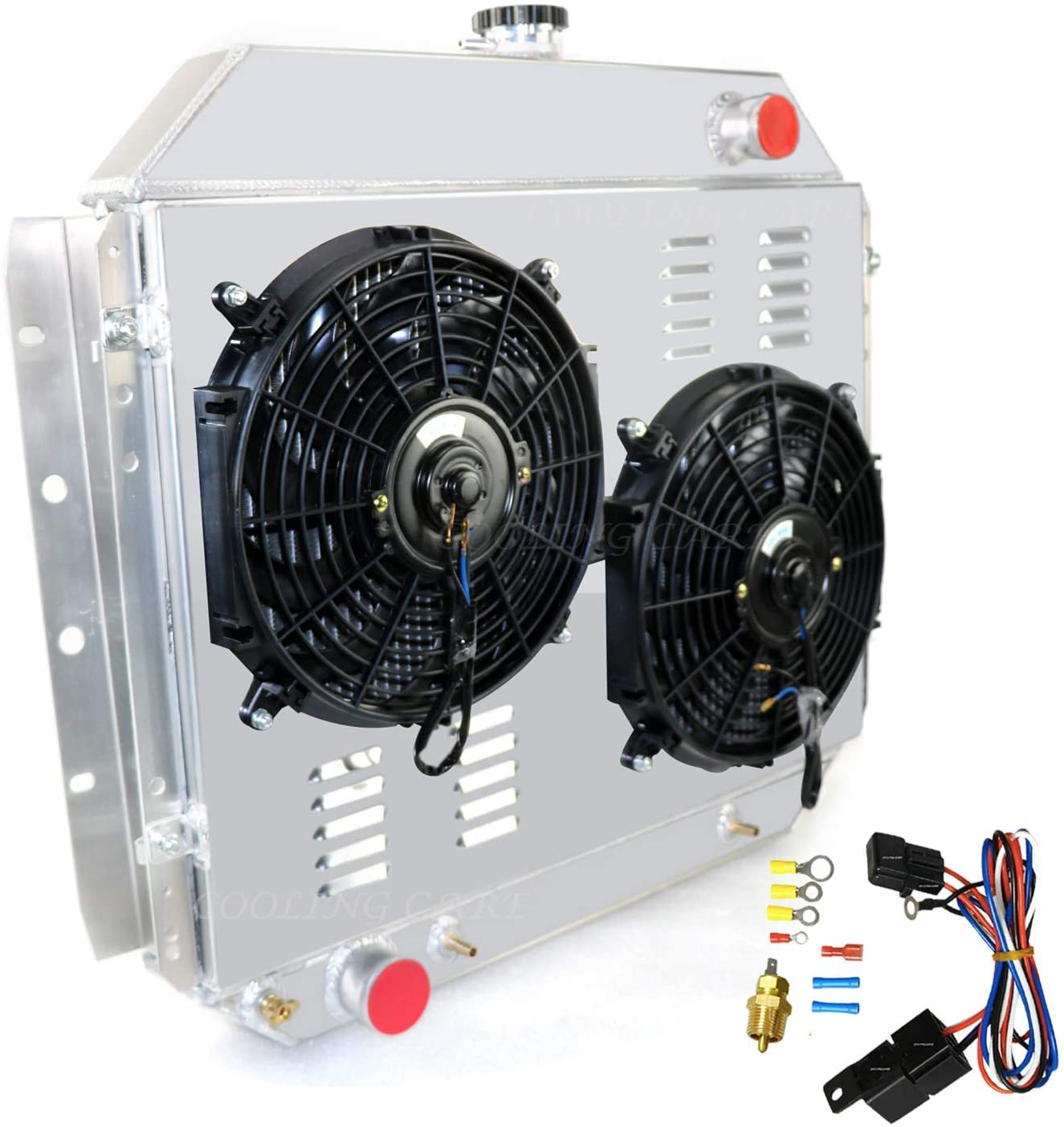 CoolingCare 3 Row Aluminum Radiator+ Shroud +Fans (2x12 Inches) for 1966-79 Ford F100 F150 F250 F350 Pickup Truck V8