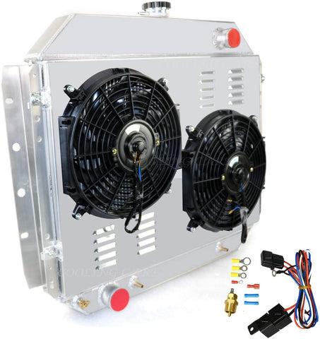 CoolingCare 3 Row Aluminum Radiator+ Shroud +Fans (2x12 Inches) for 1966-79 Ford F100 F150 F250 F350 Pickup Truck V8