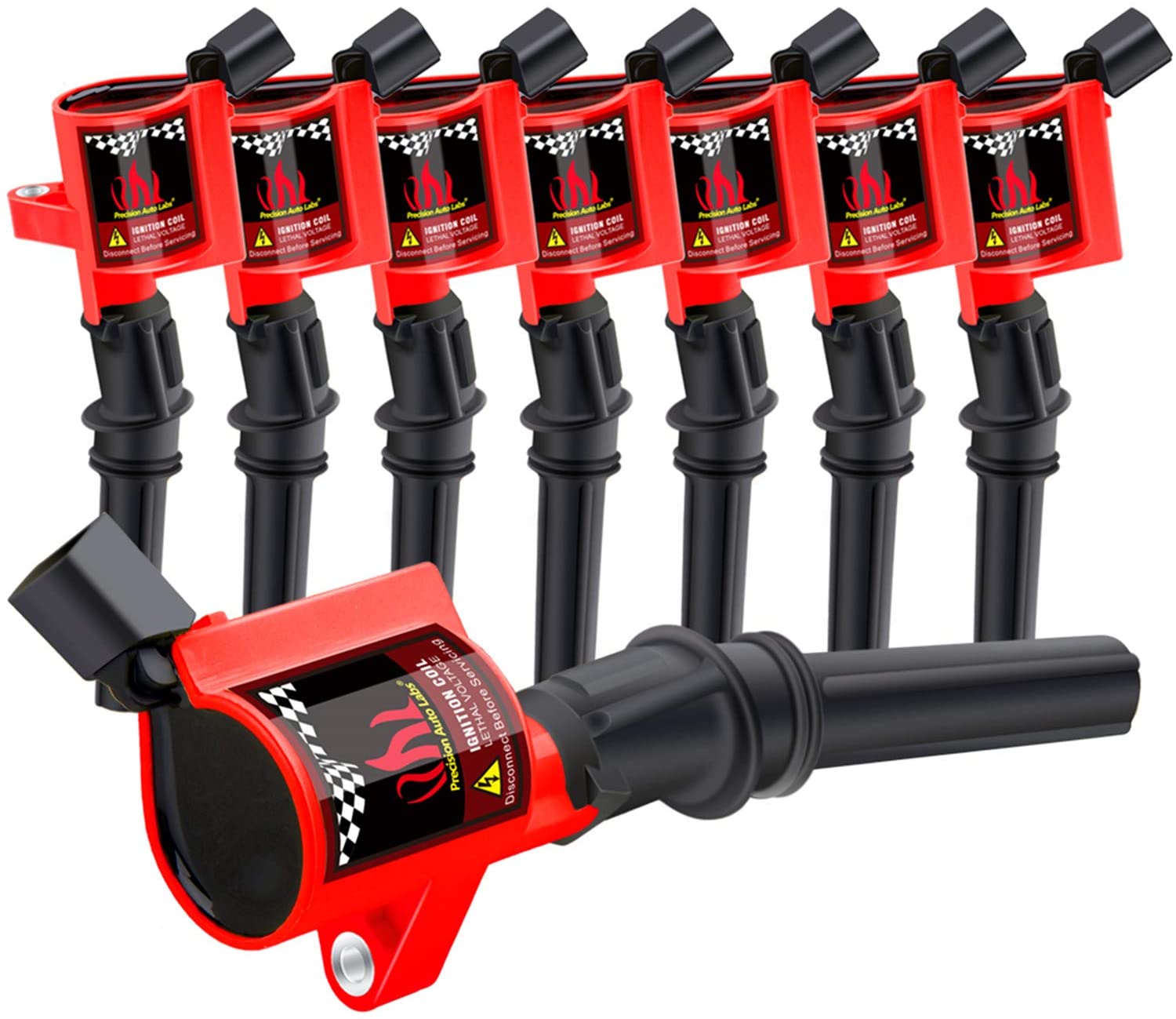 Curved Boot Ignition Coils for Ford Lincoln Mercury 4.6L 5.4L V8 Compatible with DG508 C1454 C1417 FD503, 8 pack Yellow