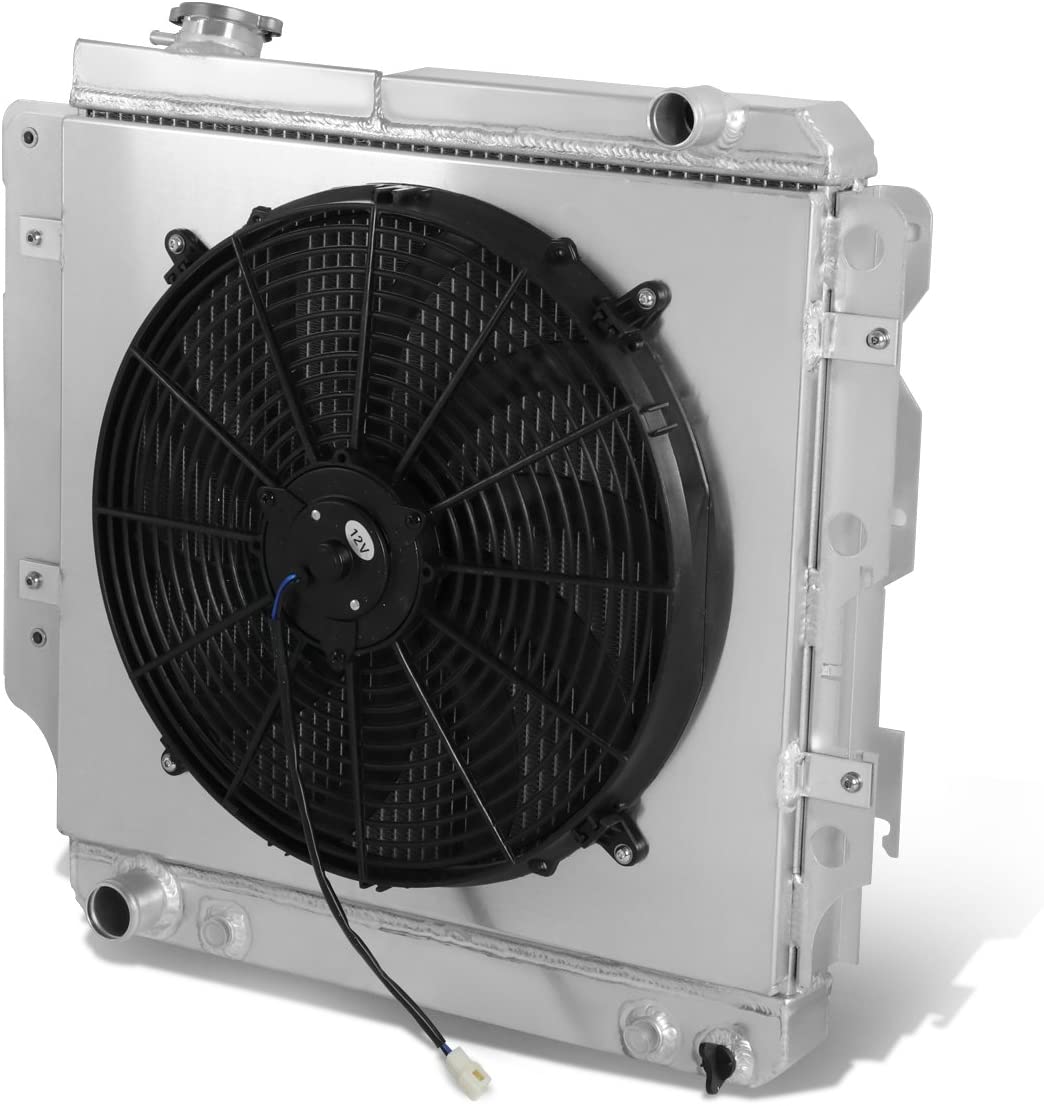 Replacement for Jeep Wrangler YJ/TJ 2.4L-4.2L 3-Row Aluminum Radiator + 12V Fan Shroud