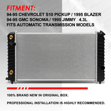 1532 OE Style Aluminum Core Cooling Radiator Replacement for Chevy S10 Pickup Blazer GMC Jimmy Sonoma 4.3L AT 94-95