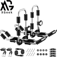 XGeek Kayak Roof Rack 4-in-1 for Kayak, Surfboard, Canoe and Ski Board Rooftop Mount Carrier Folding Adjustable Bilateral J-Style Rack on SUV, Car and Truck (silver)
