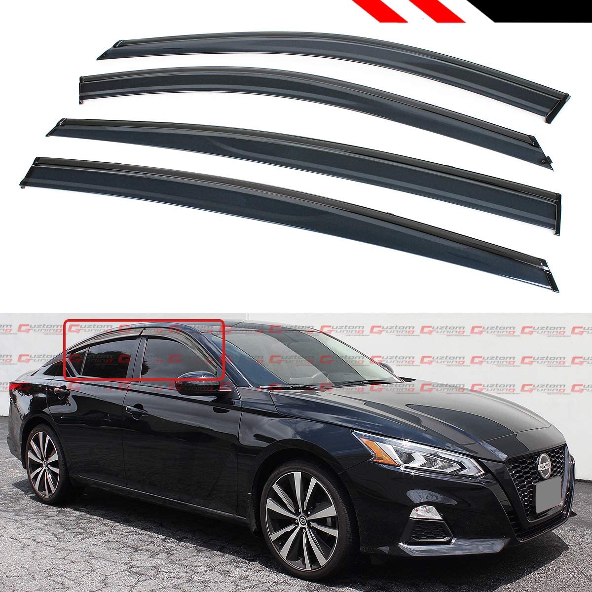 Fits for 2019-2020 Nissan Altima Premium Black Trim Clip-on Window Visor Rain Guard Deflector