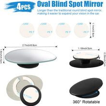 4 Pieces Oval Frameless Blind Spot Mirrors 360 Degree Rotating Car Mirrors Glass Safety Adjustable Mirrors with Double-Sided Tapes for Vehicles Cars Truck SUV