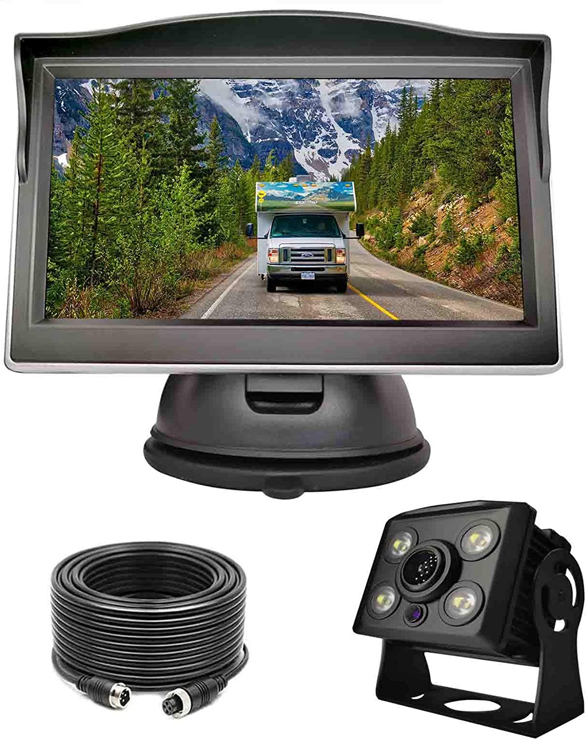 Wired Backup Camera System Kit,5’’ LCD Rear View Monitor with IP69 Waterproof,1080P Vehicle Back up Cam IR Night Vision Wide View Angle for RV Trailer,5th Wheels,Tractor,Trucks (Wired Backup Camera)
