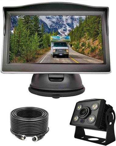 Wired Backup Camera System Kit,5’’ LCD Rear View Monitor with IP69 Waterproof,1080P Vehicle Back up Cam IR Night Vision Wide View Angle for RV Trailer,5th Wheels,Tractor,Trucks