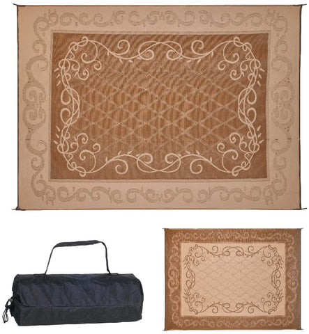 REVERSIBLE MATS 9-Feet x 12-Feet Outdoor Patio Mat for Garden, Backyard, Pool, Deck, RVs, Camping with Carry Bag, Brown/Beige (199127)