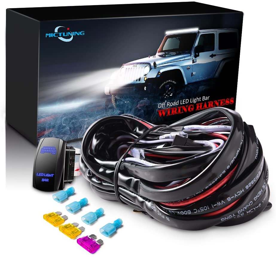 MICTUNING LED Light Bar Wiring Harness Fuse 40A Relay On-off Rocker Switch Blue(2 Lead)