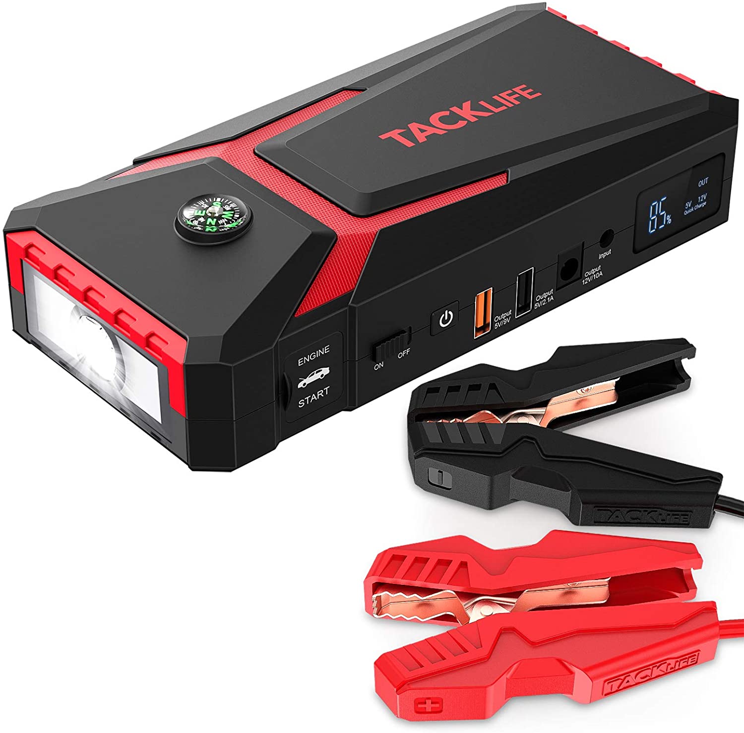 TACKLIFE T8 800A Peak 18000mAh Car Jump Starter with LCD Display (up to 7.0L Gas, 5.5L Diesel Engine), 12V Auto Battery Booster with Smart Jumper Cable, Quick Charging
