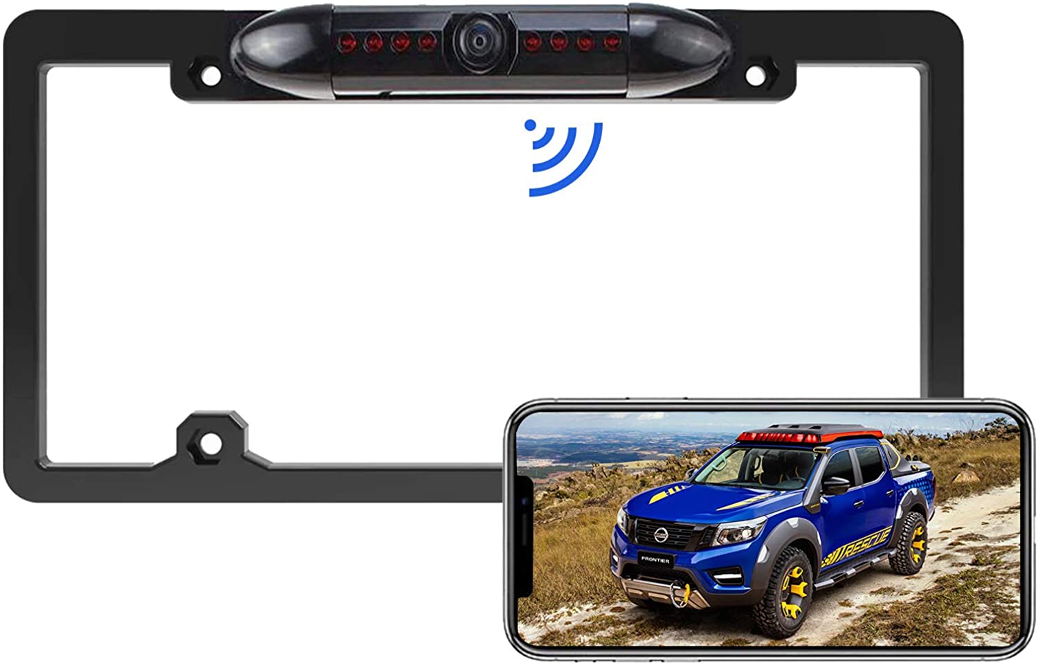 WiFi Wireless License Plate Frame Reversing Camera IR Night Vision PZ439, with IP67 Waterproof Rating, 170 Degrees Perfect Viewing Angle and 8 Infrared Night Vision Lights