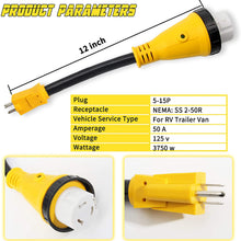 OPL5 15A Male to 50A Female Twist Locking Connector RV Adapter Cord with LED Indicator, 12" Heavy Duty Trailer Electrical Power Cords Plug Adapter (15 Amp to 50 Amp Locking)