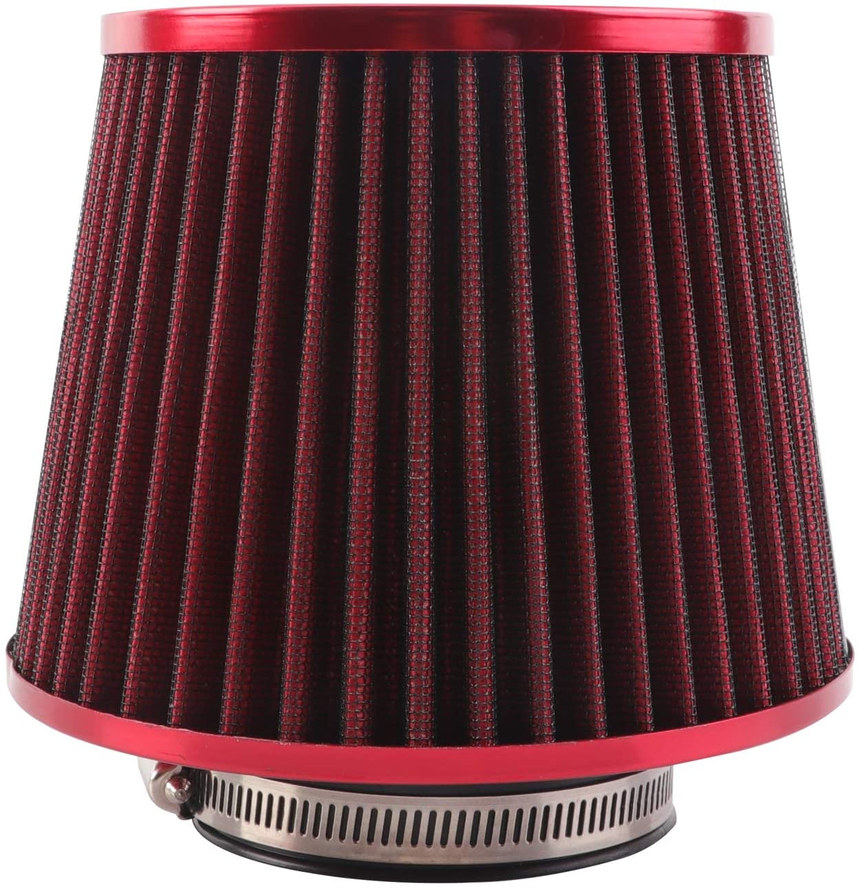 WTKSOY Universal Clamp-On Air Filter Washable Filter: Round Tapered; 3 in (76 mm) Flange ID; 5.91 in (150mm) Height; 6.1 in (155 mm) Base; 3.11 in (79 mm) Top,WTQ013-RED