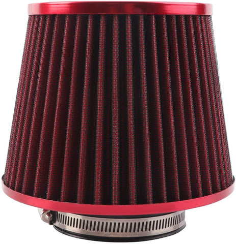 WTKSOY Universal Clamp-On Air Filter Washable Filter: Round Tapered; 3 in (76 mm) Flange ID; 5.91 in (150mm) Height; 6.1 in (155 mm) Base; 3.11 in (79 mm) Top,WTQ013-RED