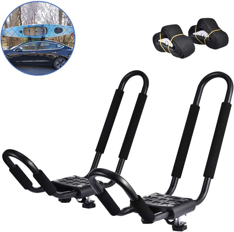 Universal Foldable Kayak Canoe SUP Carrier J Shape Kayak Rack for Canoe SUP, Kayaks, Surfboard and Ski Board Rooftop Mount on SUV, Car and Truck (2pcs)