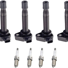 ENA Ignition Coil and Spark Plug Set of 4 Compatible with 2001-2005 Honda Civic 1.7L 2001-2005 Acura EL 1.7L L4 2007-2009 Acura MDX 3.7L V6 UF242