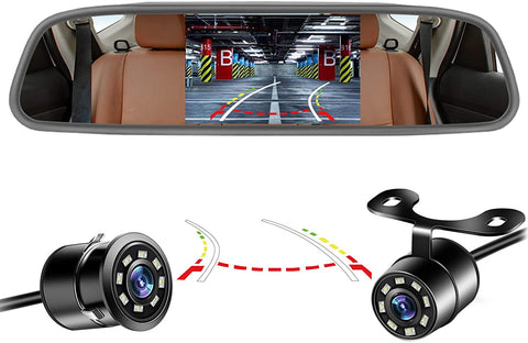 Niloghap HD 720P Backup Camera with 4.3'' Mirror Monitor for Cars,IR Night Vision with Dynamic Trajectory Guide Line Reverse Camera for Car Pickup Truck SUV RV Van