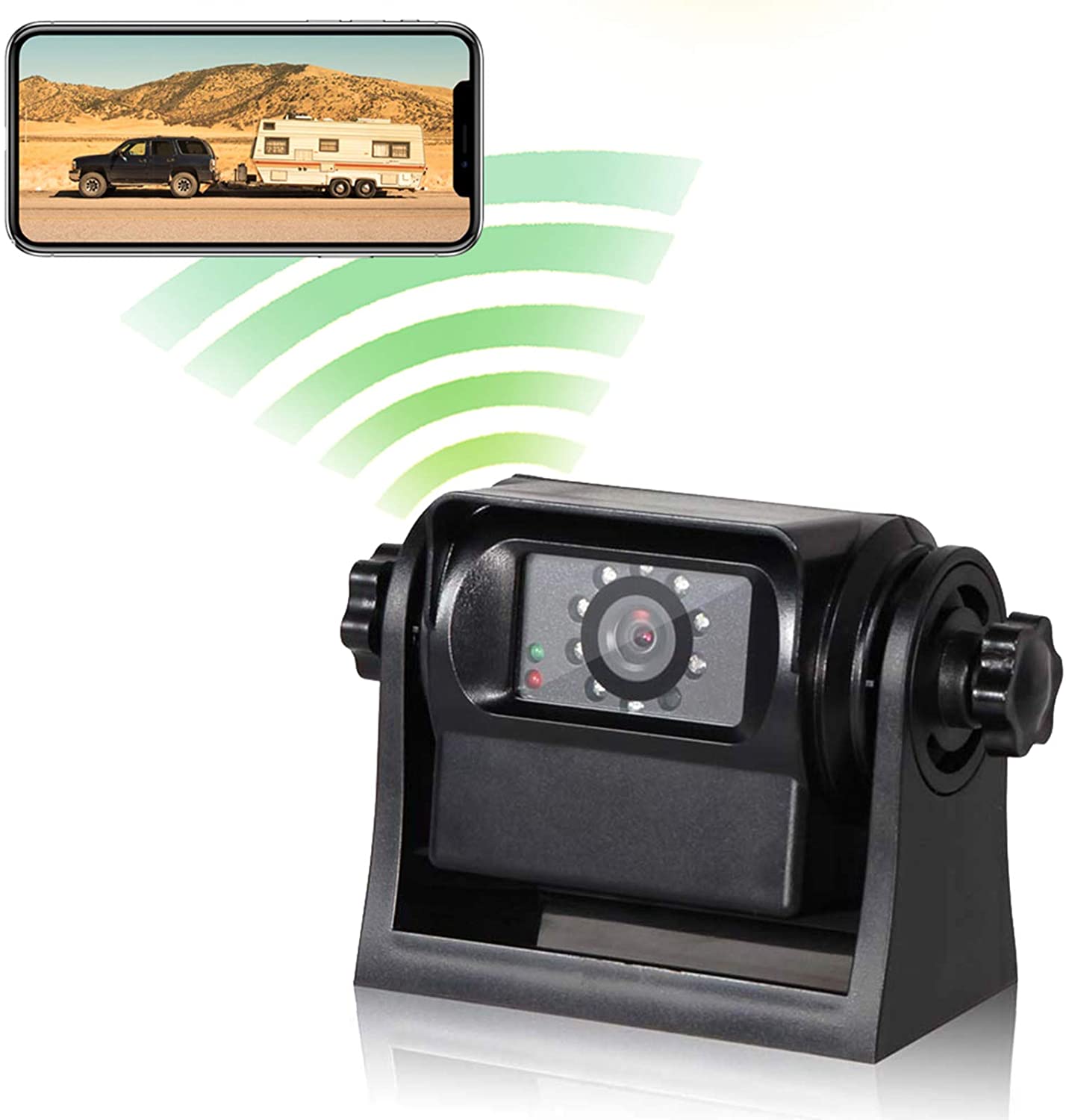 EWAY WiFi Magnetic Hitch Wireless Backup Rear/Front View Camera Rechargeable Battery for Easy Hitching of Gooseneck Horse Boat Travel Trailer/Fifth Wheels/RV/Camper Reverse for iPhone iPad Android