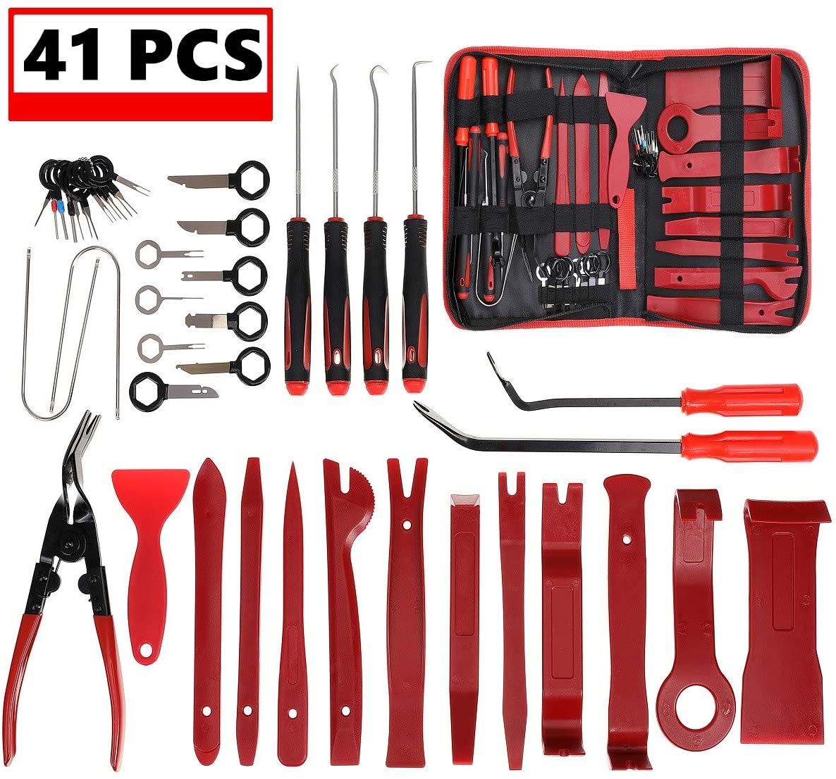 JOJOY LUX 41 Pack Auto Trim Removal Tool Set for Car Audio Dash Door Panel Window Molding,Auto Clip Pliers Fastener Remover Pry Tool Kit, Car Upholstery Repair Kit, Prying Tool Kit with Storage Bag