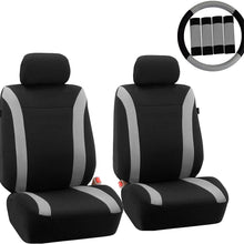 FH Group FH-FB054102 Cosmopolitan Flat Cloth Pair Set Seat Covers, (Airbag Compatible & Split Bench) W. FH2033 Steering Wheel Cover and Seat Belt Pads, Beige/Black-Fit Most Car, Truck, SUV, or Van