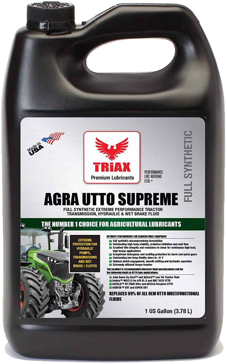 Triax Agra UTTO Supreme - Full Synthetic Tractor Hydraulic, Transmission & Wet Brake Oil, All Season Formulation - Replaces 99% of OEM Tractor Fluids (1 Gallon (Pack of 1))