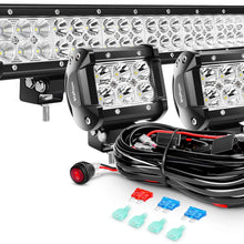 Nilight 20Inch 126W Flood Combo Road Light Bar 2PCS 18w 4Inch Spot LED Pods with Wiring Harness Kit, 2 Years Warranty