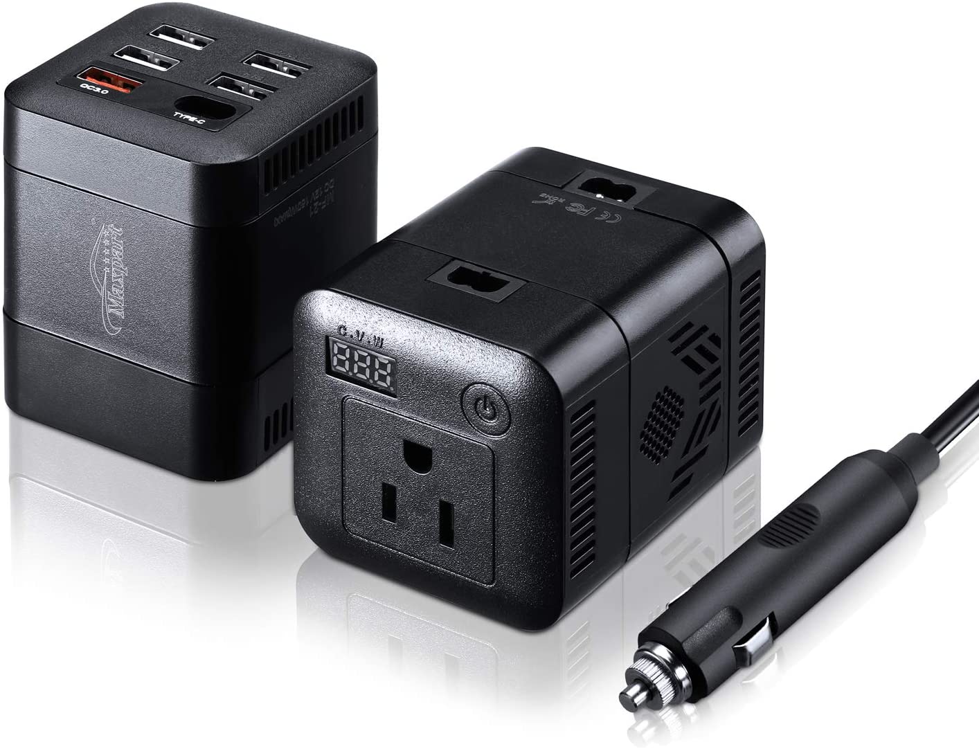 2020 Upgraded 150W Power Inverter Truck/RV Inverter 12V DC to 110V AC Converter with 4 AC Outlets 2.4A USB+QC 3.0+Type C Ports Modified Wave Inverter