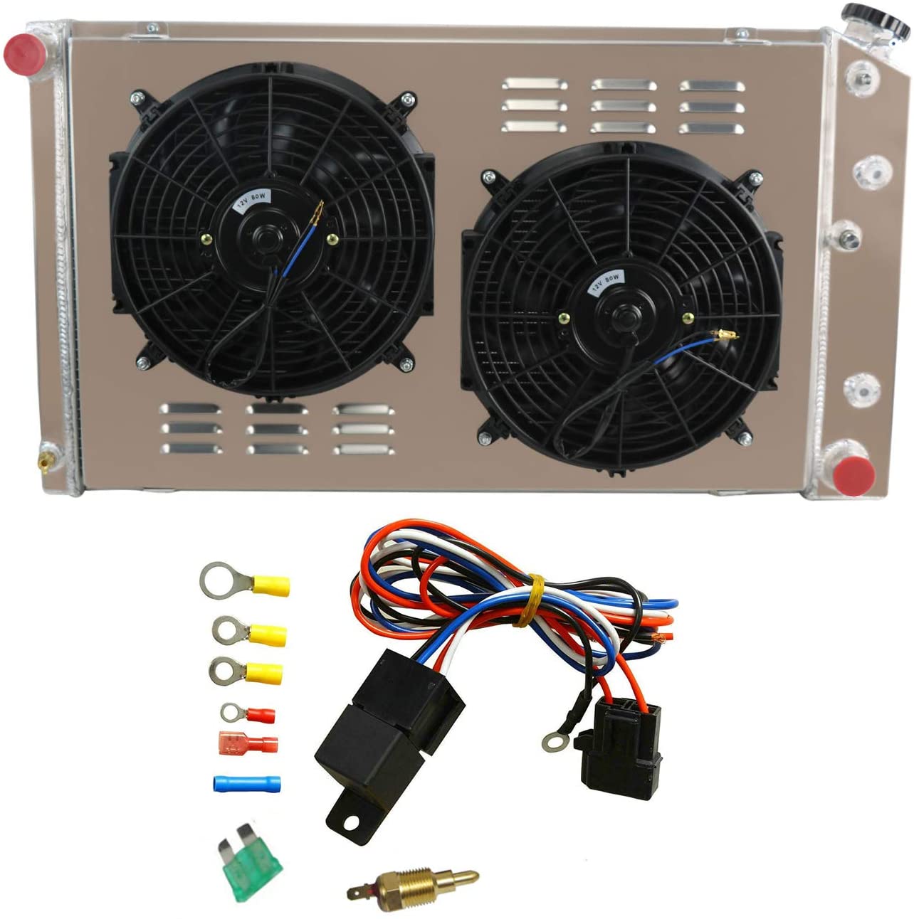 OzCoolingParts 3 Row Core Aluminum Replacement Radiator + 2 x 12