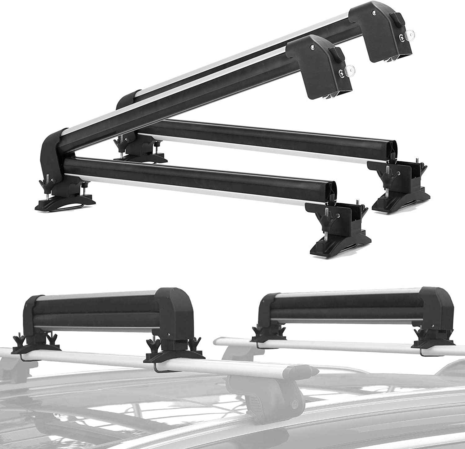 CAR DRESS Universal Car Ski Snowboard Roof Racks, 2 PCS Deluxe Ski Roof Rack Carriers Snowboard Top Holder, Lockable Fit Most Vehicles Equipped Crossbars