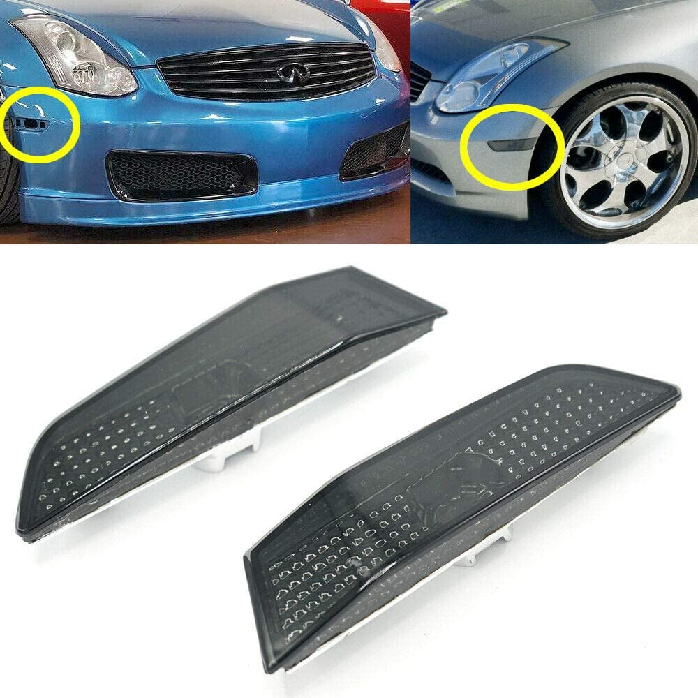 FAYUE Compatible With 2003-2007 Infiniti G35 2Dr Coupe Smoke Bumper Lights Park Side Marker