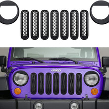 E-cowlboy Front Grille Mesh Inserts & Headlight Cover for Jeep Wrangler JK JKU 2007-2017【Upgrade Matte Black Clip-on Version】