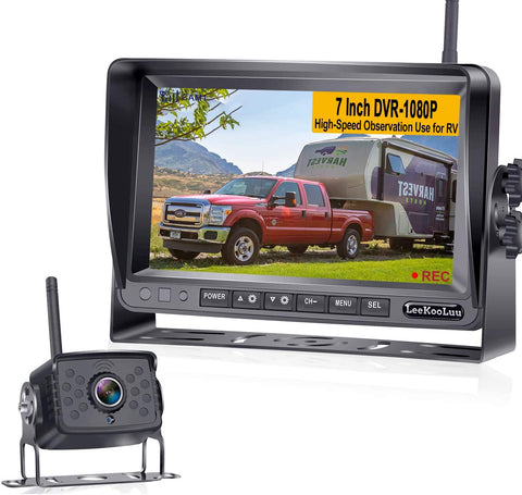 LeeKooLuu LK7 RV Wireless Backup Camera HD 1080P 7 Inch DVR Monitor High-Speed Rear View Camera Observation System Digital Stable Signals Split Screen,IP69K Waterproof IR Night Vision 2021 Lastest